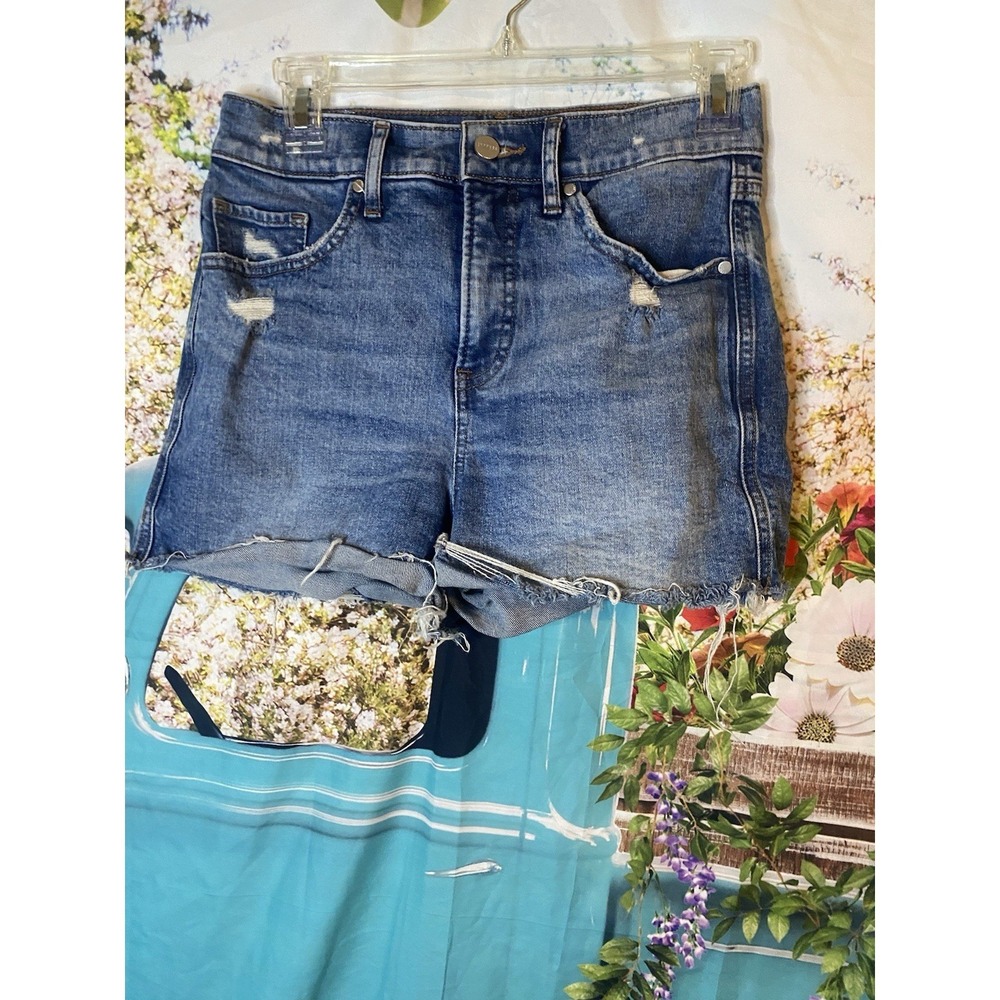 Express Women's High Rise Distressed Cut Off Denim Shorts Blue Size 2